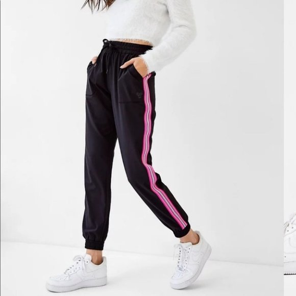 TNA Pants - TNA Speed Jogger black pink striped drawstring waist XS